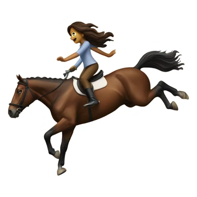 A brown horse jumping a jump with a girl riding it  sticker