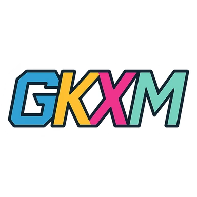 letters 'gkxm' in a sharp, angular icon style, dynamic and tech-inspired, logo-appropriate sticker