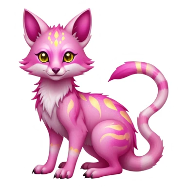 Exotic pastel pink romantic blush light cute lush warm-colored celestial spiritual Fakémon-Fionbri-Vernid-Sergal-Genet-creature with magenta markings and yellow sparkly shiny shine aura (full body) sticker