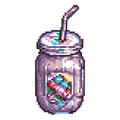 milkshake in a glass with a straw, pixel art style sticker