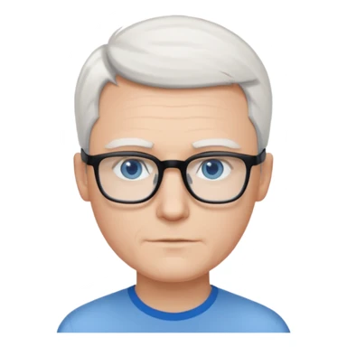 Thin white man, short-white-hair, black thin square glasses, white shirt, blue eyes, ceo - no tie sticker