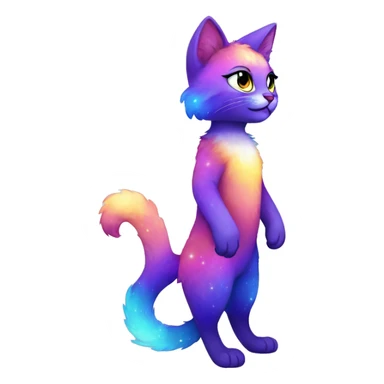 Colorful gradient-Sparkle-cat-nebula-fursona anthropomorphic furry full body sticker