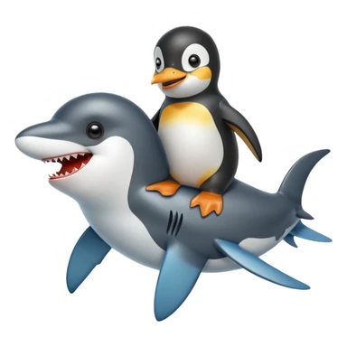 Penguin riding shark sticker