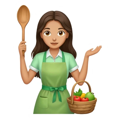 Brunette long hair lady with a light green handicraft apron sticker