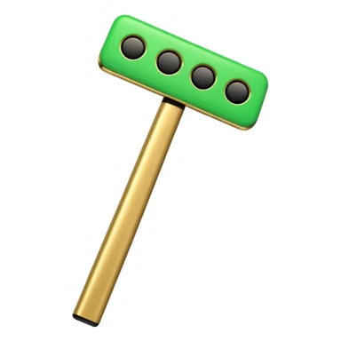 Apple-style 3D emoji of a simplified RAM stick, cartoon-style but recognizable, green with gold edge and black squares representing memory chips. sticker