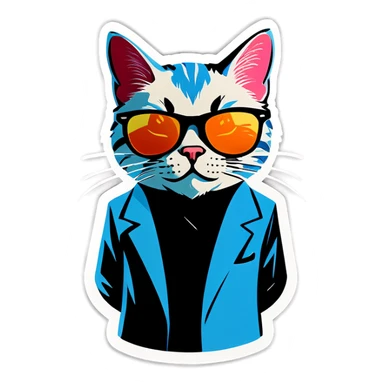 Cat with sunglasses an tattoos sticker