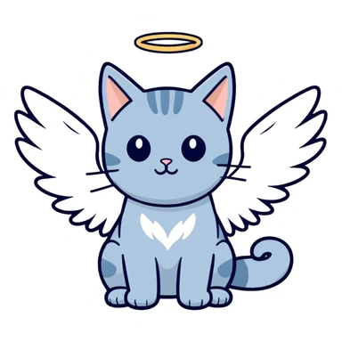 Blueish gray cat with angel wings sticker