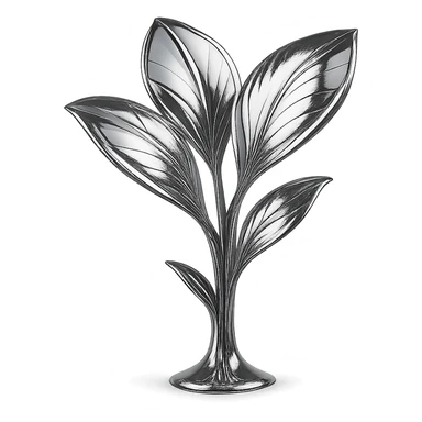 reflective chrome plant with three distinct petals sprouting from the ground, highly metallic sticker