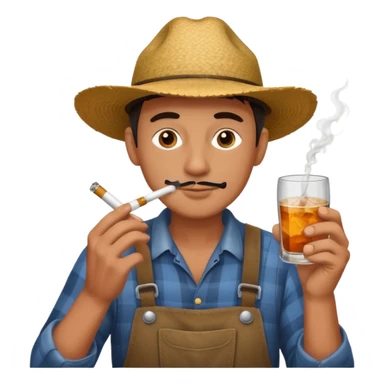 Farmer smoking a joint and holding a drink sticker