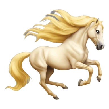 Yellow palomino horse with long flowing mane galloping with prosthetic leg, slender horse, solid yellow horse, running, galloping with prosthetic leg, pretty horse, horse with piebald foal sticker
