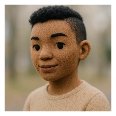 plush portrait of a black woman with light skin and short black curly hair, shaved on both sides, soft plush texture, gentle expression sticker