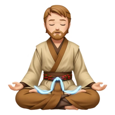 Make Obi-Wan meditating position with jedi robes nk cape closed eyes with jedi boots hands on knees no ligthsaber sticker