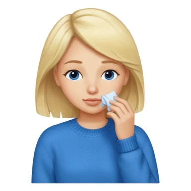Blond lady smelling blue sweater sticker