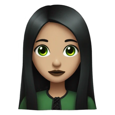 Brown goth girl with long black hair and green eyes portrait  sticker