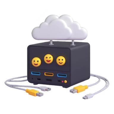 3D emoji style server, cloud server with network cables sticker
