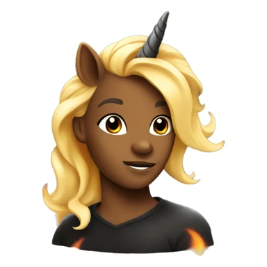 Black unicorn with flames and blonde hair sticker