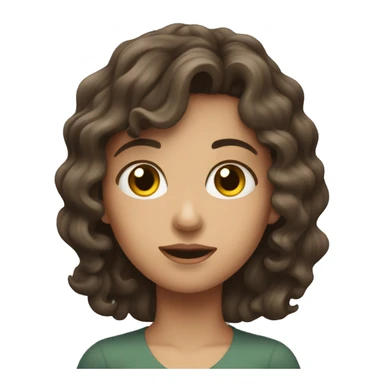 wavy haired brunette girl with fair skin shrugging sticker