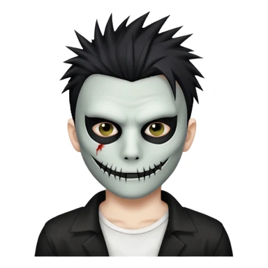 zombie boy with spiky emo hair and white shirt emoji and he wears an anonymous mask sticker