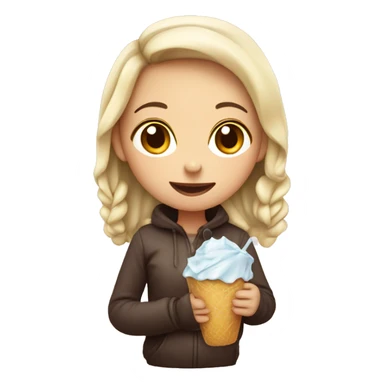 A girl eating ice with vanilla and chocolate  sticker