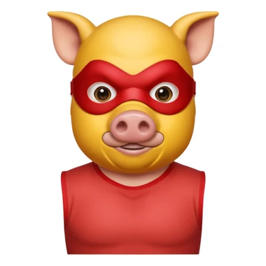 a pig hero with yellow mask and wearing shirt sticker