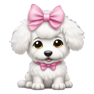 white fluffy puppy with pink bow on the head sticker
