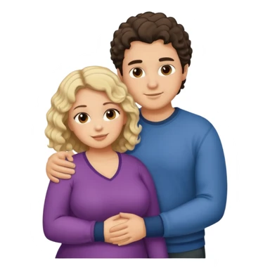 flirty couple hugging. The man dark brown brushed hair. The woman is chubby and has shoulder-length blond curls sticker