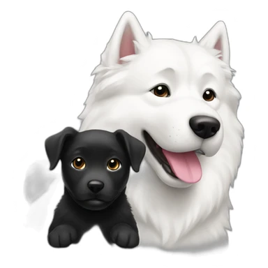 white samoyed and black labrador playing sticker