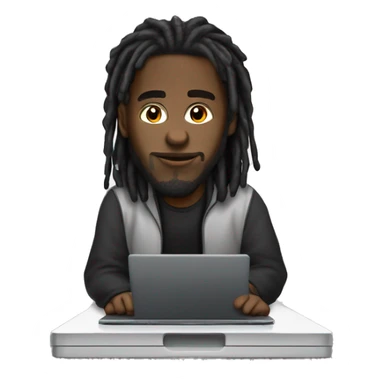 Black-guy-with-dreads-wearing-black-trackstuit-sitting-down-on-chair facing-foward-focused-on-laptop-computer- sticker