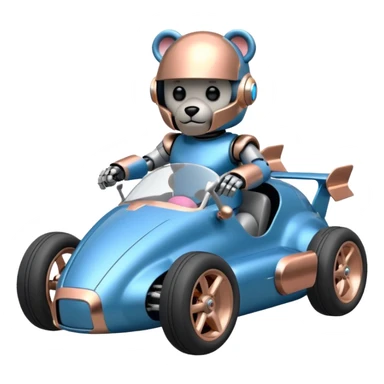  Metallic blue and rosegold-accented  racing car for furry-faced grey bearded evil scary robot teddy bear and passenger with custom aero body and rear spoiler  sticker