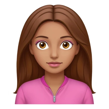 Tan skinned woman with long brown hair, hazel colored eyes, and wearing a pink outfit. sticker