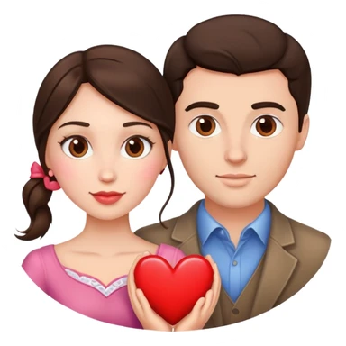 Brunette woman and brunette man with hearts sticker