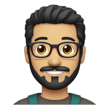Arabic man, very short black hair, round hipster glasses, dark beard and mustache, round-ish face, brown eyes, beautiful smile, samurai sticker