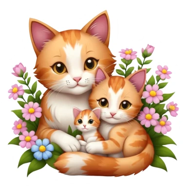 mother cat cuddling a kitten with flowers sticker