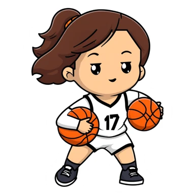 Asian Girl with brown long hair in a basketball suit sticker