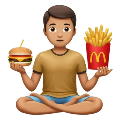 man in lotus pose eating McDonalds burger and fries sticker