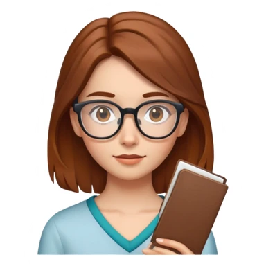 chica con el pelo por los hombros, medio recogido con una pinza y castaña. Con gafas sticker