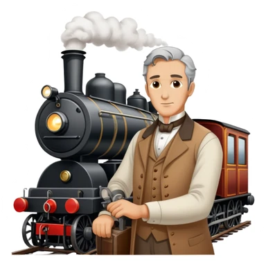 George Stephenson working on a steam locomotive sticker