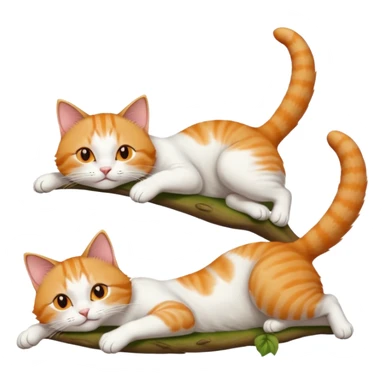 ginger and white cat with orange eyes doing a big extremely long stretch reaching up into the air with arms and legs side by side together straight and overextended whilst lying on its side sticker