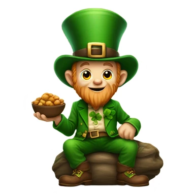 Leprechaun eating an acorn sticker
