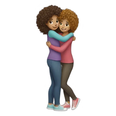 two friends girls with curly hair hugging sticker
