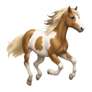 Scruffy Piebald tricolor palomino yellow brown pony with dark brown spots galloping running sticker