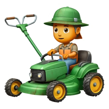 lawn mower with a hat sticker
