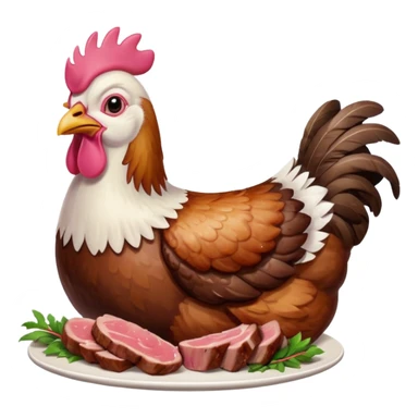 A chicken eating a steak  sticker