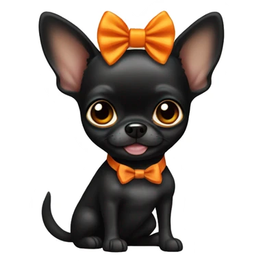 Fully black chihuahua with orange bow sticker