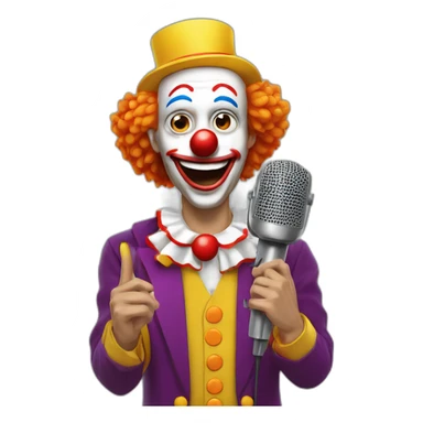 spanish radio presenter with radio station microphone in his hand dressed as clown sticker