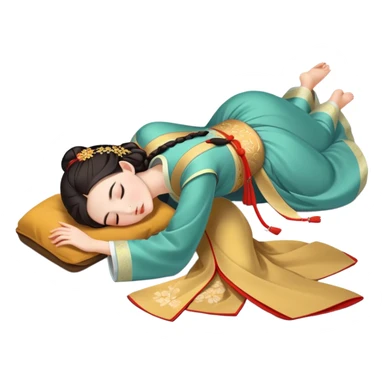 Beautiful girl in Hanfu lying on the ground sleeping sticker