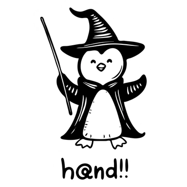 hand-drawn penguin in wizard robe with wand sticker