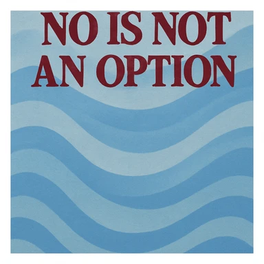 blue wavy background with burgundy text at top "no is not an option" sticker