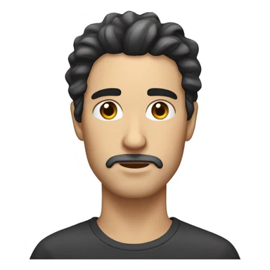 white guy, with black wavy hair that covers his forehead and thick eyebrows sticker