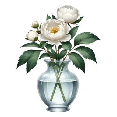 White peonies in crystal vintage  vase  sticker